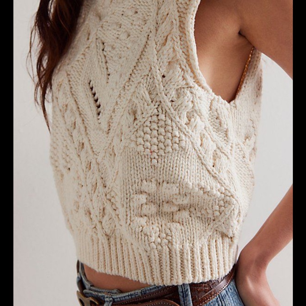 Free People Cream Knit Sleeveless Top
